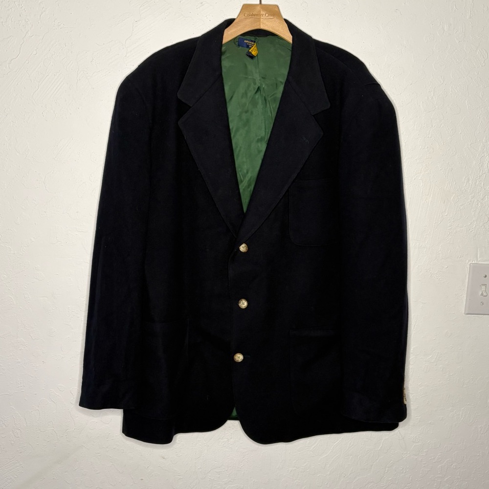 Brooks Brothers Mens 48 XL Blazer Navy Blue Wool Buttons Back Side Pleats Pocket